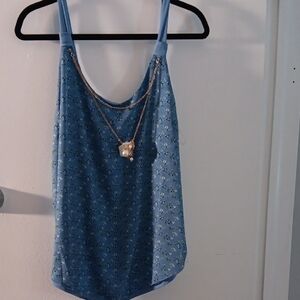 Blue Floral Tank Top with Scoop Neck